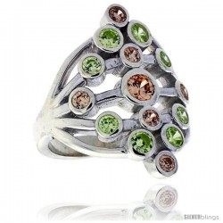 Highest Quality Sterling Silver 1 1/8 in (28 mm) wide Ladies' Diamond-shaped Right Hand Ring, Bezel Set Brilliant Cut Peridot