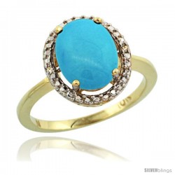 10k Yellow Gold Diamond Sleeping Beauty Turquoise Ring 2.4 ct Oval Stone 10x8 mm, 1/2 in wide -Style Cy918114