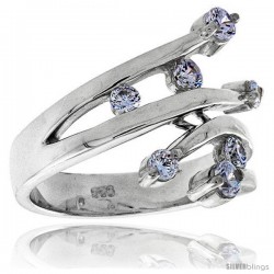 Highest Quality Sterling Silver 3/4 in (19 mm) wide Ladies' Right Hand Ring, Brilliant Cut CZ Stones