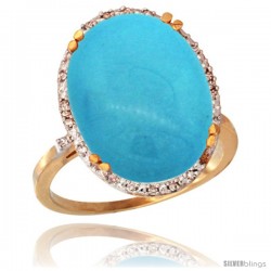 10k Yellow Gold Diamond Halo Large Turquoise Ring 10.3 ct Oval Stone 18x13 mm, 3/4 in wide