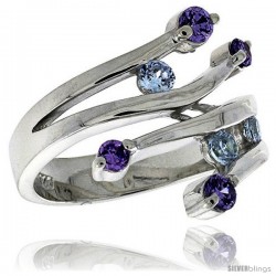 Highest Quality Sterling Silver 3/4 in (19 mm) wide Ladies' Right Hand Ring, Brilliant Cut Alexandrite & Amethyst-colored CZ