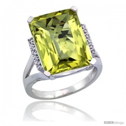 10k White Gold Diamond Lemon Quartz Ring 12 ct Emerald Cut 16x12 stone 3/4 in wide