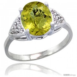 10k White Gold Diamond Lemon Quartz Ring 2.40 ct Oval 10x8 Stone 3/8 in wide