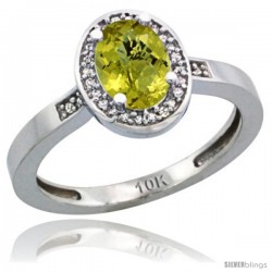 10k White Gold Diamond Lemon Quartz Ring 1 ct 7x5 Stone 1/2 in wide