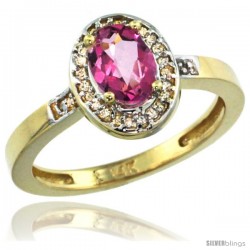 14k Yellow Gold Diamond Pink Topaz Ring 1 ct 7x5 Stone 1/2 in wide