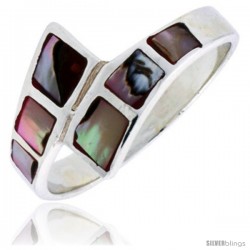 Sterling Silver Fancy Band, w/Brown & White Mother of Pearl Inlay, 1/2" (12 mm) wide