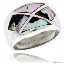 Sterling Silver Dome Band, w/Colorful Mother of Pearl Inlay, 9/16" (14 mm) wide