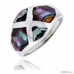 Sterling Silver Dome Band, w/Colorful Mother of Pearl Inlay, 9/16" (14 mm) wide -Style Trs116