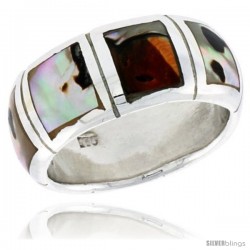 Sterling Silver Dome Band, w/Colorful Mother of Pearl Inlay, 3/8" (10 mm) wide