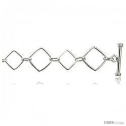 Sterling Silver 7 in. Italian Toggle Bracelet w/ Square Shape Cut Outs, 11/16" (18 mm) wide