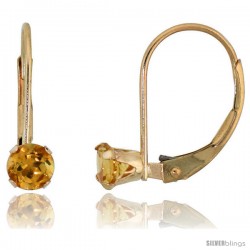 10k Yellow Gold Natural Citrine Leverback Earrings 4mm Brilliant Cut November Birthstone, 9/16 in tall