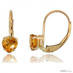 10k Yellow Gold Natural Citrine Leverback Heart Earrings 5mm November Birthstone, 9/16 in tall