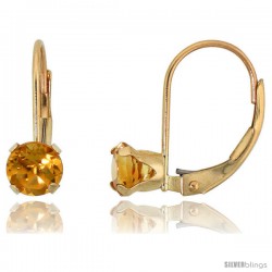 10k Yellow Gold Natural Citrine Leverback Earrings 5mm Brilliant Cut November Birthstone, 9/16 in tall