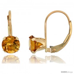 10k Yellow Gold Natural Citrine Leverback Earrings 6mm Brilliant Cut November Birthstone, 9/16 in tall