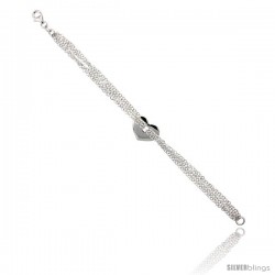 Sterling Silver 4-Strand Rolo Link 7 in. Heart Bracelet