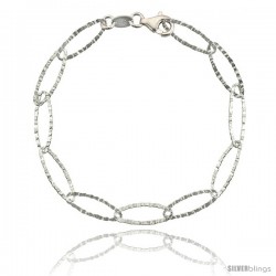 Sterling Silver 7.5 in. Textured Oval Link Bracelet 1/4" (6.5 mm) wide, Diamond Cut Finish