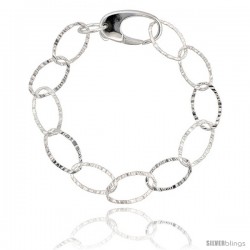 Sterling Silver 7 in. Textured Oval Link Bracelet 7/16" (11 mm) wide, Diamond Cut Finish