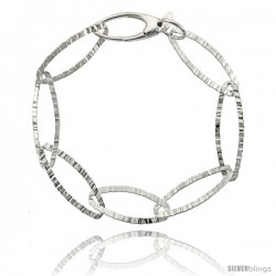 Sterling Silver 7.5 in. Textured Oval Link Bracelet 7/16" (11 mm) wide, Diamond Cut Finish