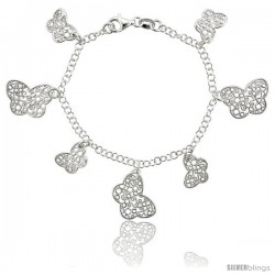 Sterling Silver 7.5 in. Filigree Floral Charm Bracelet