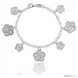 Sterling Silver 7.5 in. Filigree Butterfly Charm Bracelet