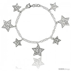 Sterling Silver 7.5 in. Filigree Star Charm Bracelet