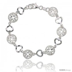 Sterling Silver 7 in. Round Filigree & Heart Cut Out Bracelet, 7/16 in. (11 mm) wide