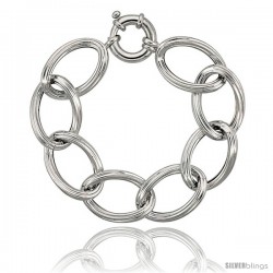 Sterling Silver Large Hollow Oval Link 8 in. Bracelet, 13/16 in. (20 mm)wide