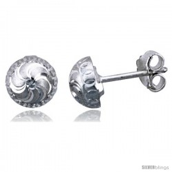 Sterling Silver Half Ball 5/16" (8.0 mm) Ball Stud Earrings w/ Diamond Cut Swirl Design