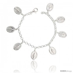 Sterling Silver Mary Immaculate Conception Charm Bracelet, 3/4" (20 mm) wide