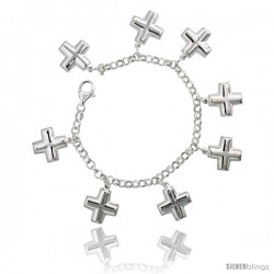 Sterling Silver Cross Charm Bracelet, 7/8" (22 mm) wide