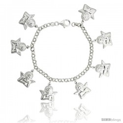 Sterling Silver Guardian Angel Charm Bracelet, 13/16" (21 mm) wide