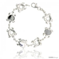 Sterling Silver Heart-shaped Turtle Link Bracelet, 1/2" (13 mm) wide