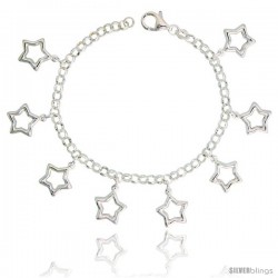 Sterling Silver Charm Bracelet w/ Puffy Stars Cut-Outs, 11/16" (17 mm) wide