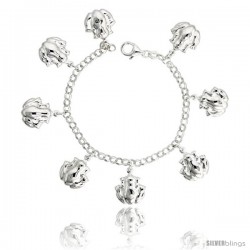 Sterling Silver Frog Charm Bracelet, 7/8" (23 mm) wide