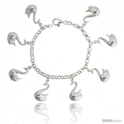 Sterling Silver Swan Charm Bracelet, 1" (25 mm) wide