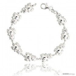 Sterling Silver Teddy Bear Link Bracelet, 3/8" (10 mm) wide