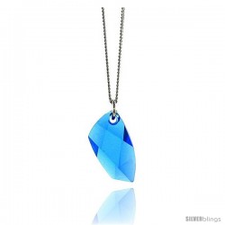 Sterling Silver 16 in Necklace w/ Blue Topaz Color Swarovski Crystal 13/16" (21 mm) tall