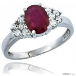 10K White Gold Natural High Quality Ruby Ring Oval 8x6 Stone Diamond Accent