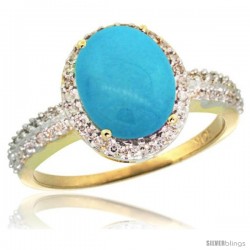 10k Yellow Gold Diamond Sleeping Beauty Turquoise Ring Oval Stone 10x8 mm 2.4 ct 1/2 in wide