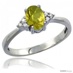 10K White Gold Natural Lemon Quartz Ring Oval 7x5 Stone Diamond Accent