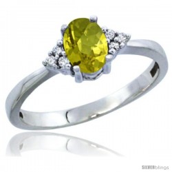 10K White Gold Natural Lemon Quartz Ring Oval 6x4 Stone Diamond Accent