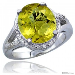 10K White Gold Natural Lemon Quartz Ring Oval 12x10 Stone Diamond Accent