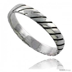 Sterling Silver Striped Wedding Band / Thumb Ring 3/16 in wide