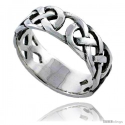 Sterling Silver Celtic Knot Wedding Band / Thumb Ring 3/8 in wide -Style Tr484