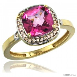 14k Yellow Gold Diamond Pink Topaz Ring 2.08 ct Checkerboard Cushion 8mm Stone 1/2.08 in wide