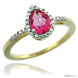 14k Yellow Gold Diamond Pink Topaz Ring 0.59 ct Tear Drop 7x5 Stone 3/8 in wide