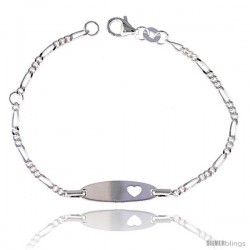 Sterling Silver Figaro Link Baby ID Bracelet w/ Heart Cut-Out