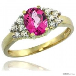 14k Yellow Gold Ladies Natural Pink Topaz Ring oval 8x6 Stone Diamond Accent