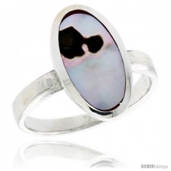 Sterling Silver Oval Shell Ring, w/Brown & White Mother of Pearl Inlay, 11/16" (17 mm) wide