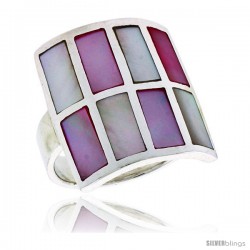 Sterling Silver Square-shaped Shell Ring, w/Pink & White Mother of Pearl Inlay, 15/16" (24 mm) wide